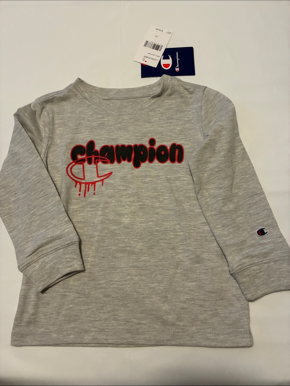Champion Heather Gray Long Sleeve Tee with Black & Red Logo